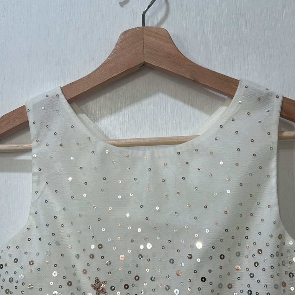 H&M GIRL FLARE SKIRT DRESS WITH GOLD SEQUIN STARS IVORY SLEEVELESS Sz 10 - Picture 8 of 16